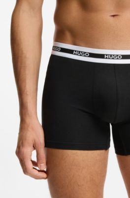 Three-pack of branded boxer briefs in stretch cotton, Black