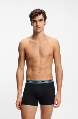 Three-pack of branded boxer briefs in stretch cotton, Black