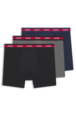 HUGO BOSS｜ (Three-pack of Stretch-Cotton Long Boxer Br BOSS - Three-pack of stretch-cotton trunks with logo