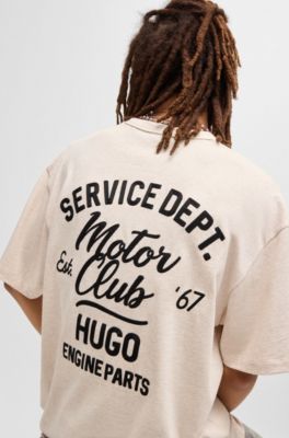 Loose-fit T-shirt in cotton with racing artwork, White