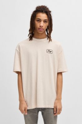 Loose-fit T-shirt in cotton with racing artwork, White