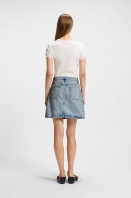Mini skirt in logo-print rigid denim, Blue