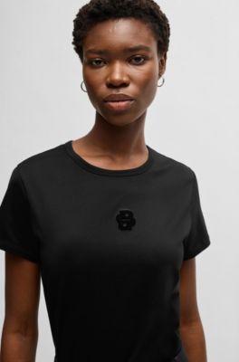 Mercerized-cotton T-shirt with Double B monogram, Black