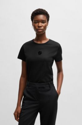 Mercerized-cotton T-shirt with Double B monogram, Black