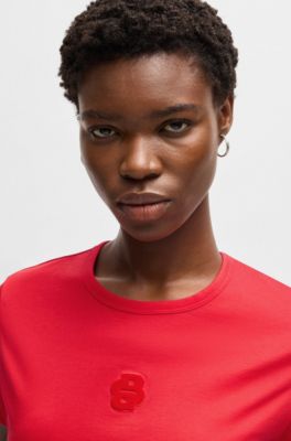 Mercerized-cotton T-shirt with Double B monogram, Red