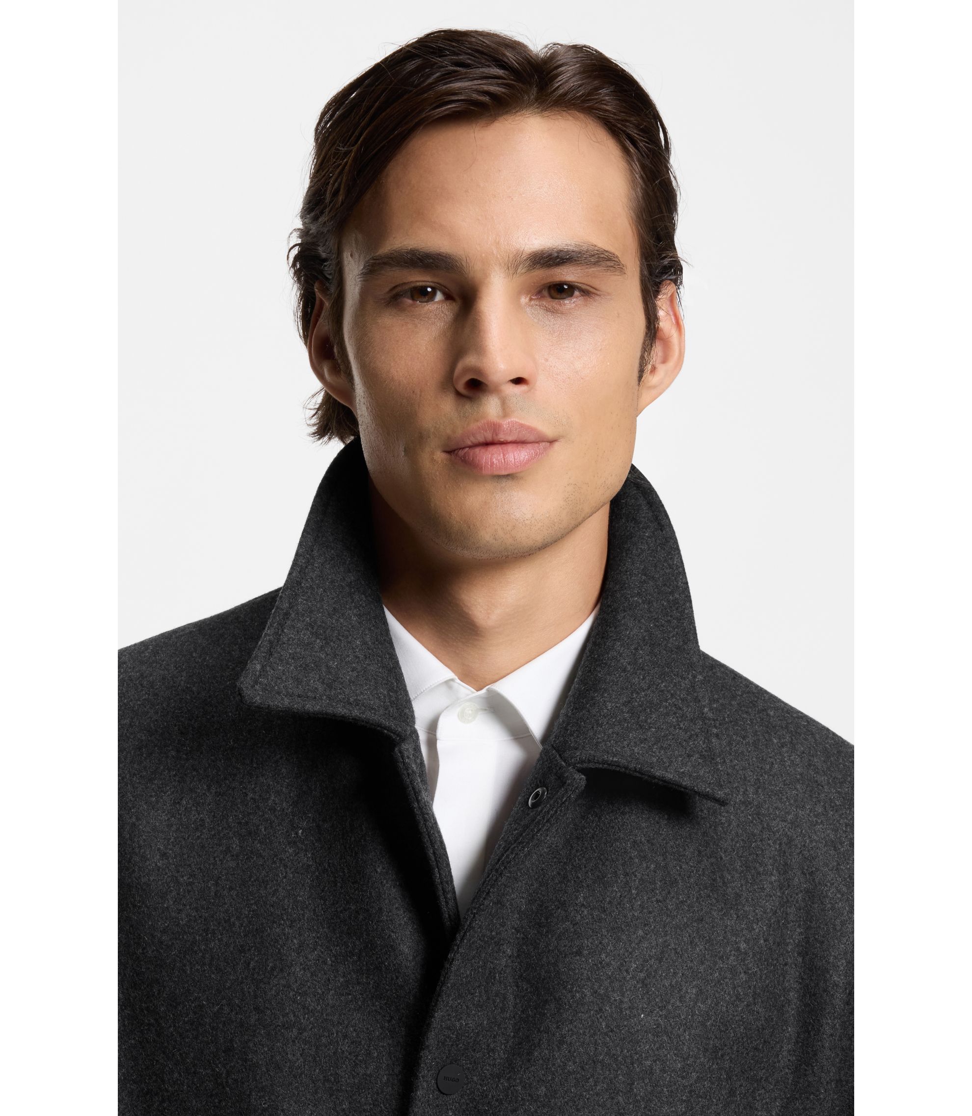 HUGO - Regular-fit coach jacket in a wool blend - Grey