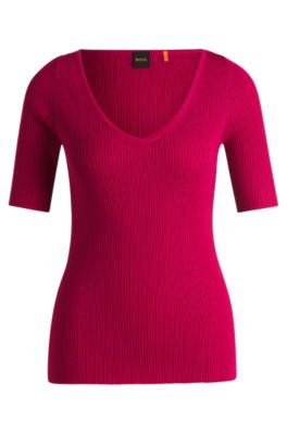 Hugo Boss Knitted Sweater With V Neckline In Slim Fit In Pink
