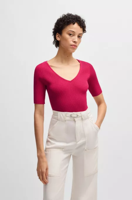 Knitted sweater with V neckline in slim fit