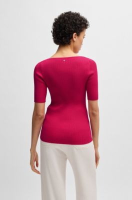 Knitted sweater with V neckline in slim fit, Pink