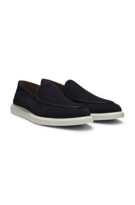 Suede loafers with logo details, Dark Blue