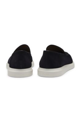 Suede loafers with logo details, Dark Blue