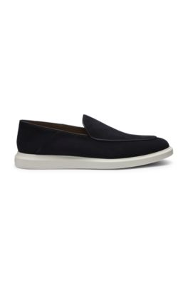 Suede loafers with logo details, Dark Blue