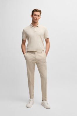 Pantalones regular fit de algod&oacute;n el&aacute;stico con microestampado, Beige claro
