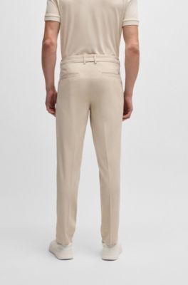Pantalones regular fit de algod&oacute;n el&aacute;stico con microestampado, Beige claro
