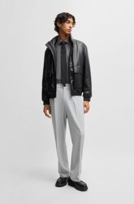 Slim-fit shirt in melange cotton, Light Grey