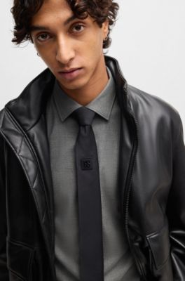 Slim-fit shirt in melange cotton, Light Grey