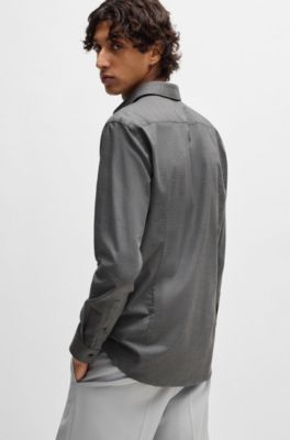 Slim-fit shirt in melange cotton, Light Grey
