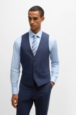BOSS - Slim-fit three-piece suit in checked stretch cloth - Dark Blue