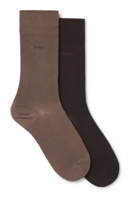 Two-pack of regular-length socks in a mercerised-cotton blend, Dark Brown