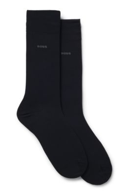 Paquete de dos pares de calcetines de largo normal en algod&oacute;n mercerizado, Azul oscuro