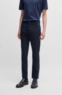 Slim-fit trousers in stretch cotton, Dark Blue
