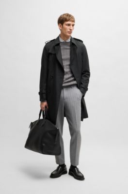 HUGO 黒 トレンチコート BOSS - Slim-fit trench coat with double-breasted closure - Black