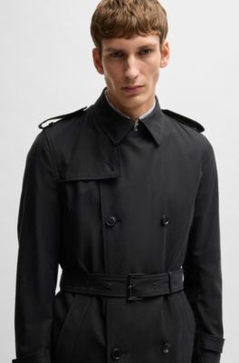 Slim-fit trench coat with double-breasted closure, Black