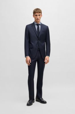 Slim-fit suit in patterned wool and silk, Dark Blue