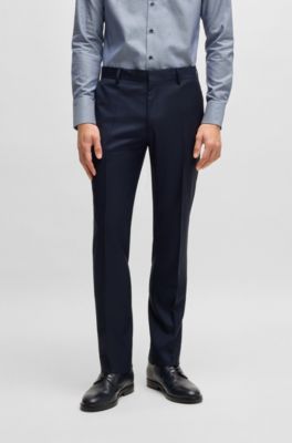 Traje slim fit de lana virgen y seda con estampado, Azul oscuro