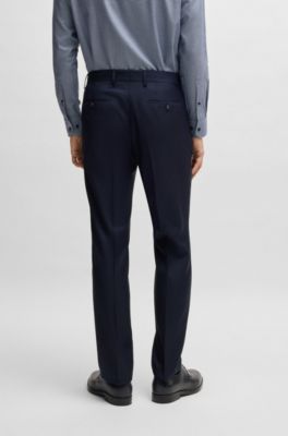 Traje slim fit de lana virgen y seda con estampado, Azul oscuro