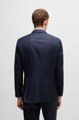 Traje slim fit de lana virgen y seda con estampado, Azul oscuro