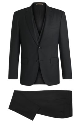 Slim-fit three-piece suit in patterned wool, Black