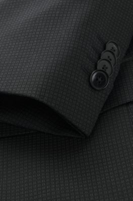 Slim-fit three-piece suit in patterned wool, Black