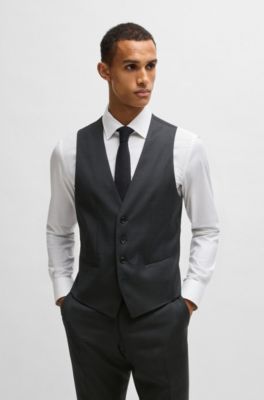 Slim-fit three-piece suit in patterned wool, Black