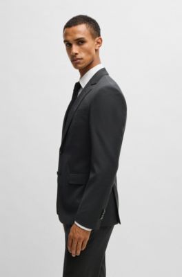 Slim-fit three-piece suit in patterned wool, Black