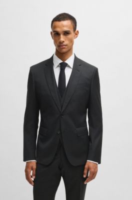 Slim-fit three-piece suit in patterned wool, Black