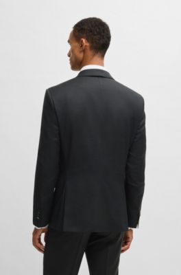 Slim-fit three-piece suit in patterned wool, Black