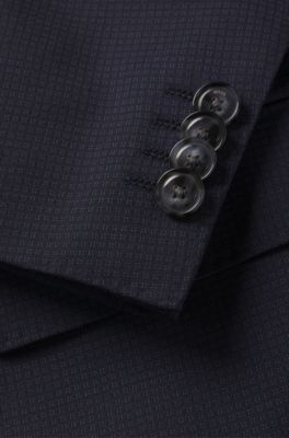 Slim-fit three-piece suit in patterned wool, Dark Blue