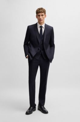 BOSS - Slim-fit three-piece suit in patterned wool - Dark Blue