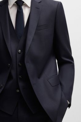 Slim-fit three-piece suit in patterned wool, Dark Blue