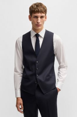 Slim-fit three-piece suit in patterned wool, Dark Blue