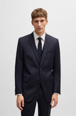 BOSS - Slim-fit three-piece suit in patterned wool - Dark Blue