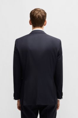 Slim-fit three-piece suit in patterned wool, Dark Blue