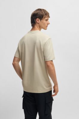 Cotton-jersey slim-fit T-shirt with logo print, Light Beige