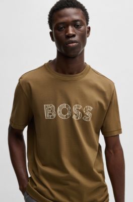 Cotton-jersey slim-fit T-shirt with logo print, Light Green