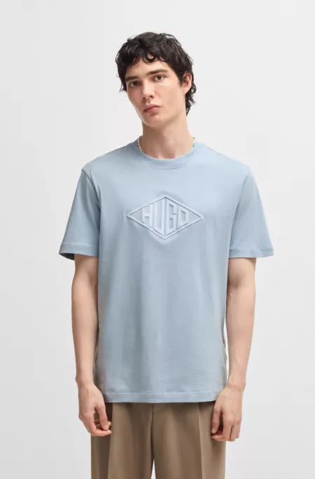 Cotton-jersey T-shirt with geometric logo embroidery