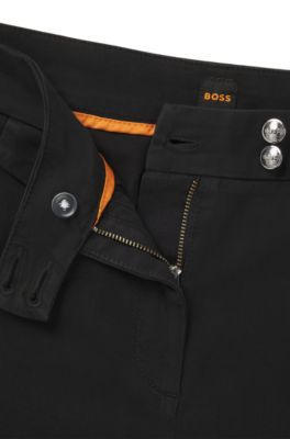Casual chinos in stretch-cotton satin, Black