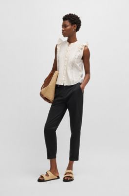Casual chinos in stretch-cotton satin, Black