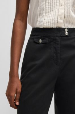 Casual chinos in stretch-cotton satin, Black