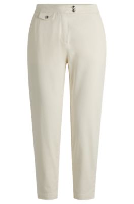 Chino d&eacute;contract&eacute; en satin de coton stretch, Blanc